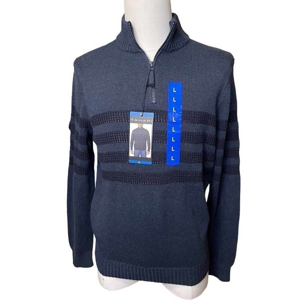 Tahari NEW Mens Quarter Zip Sweater Indigo Heather Size Large